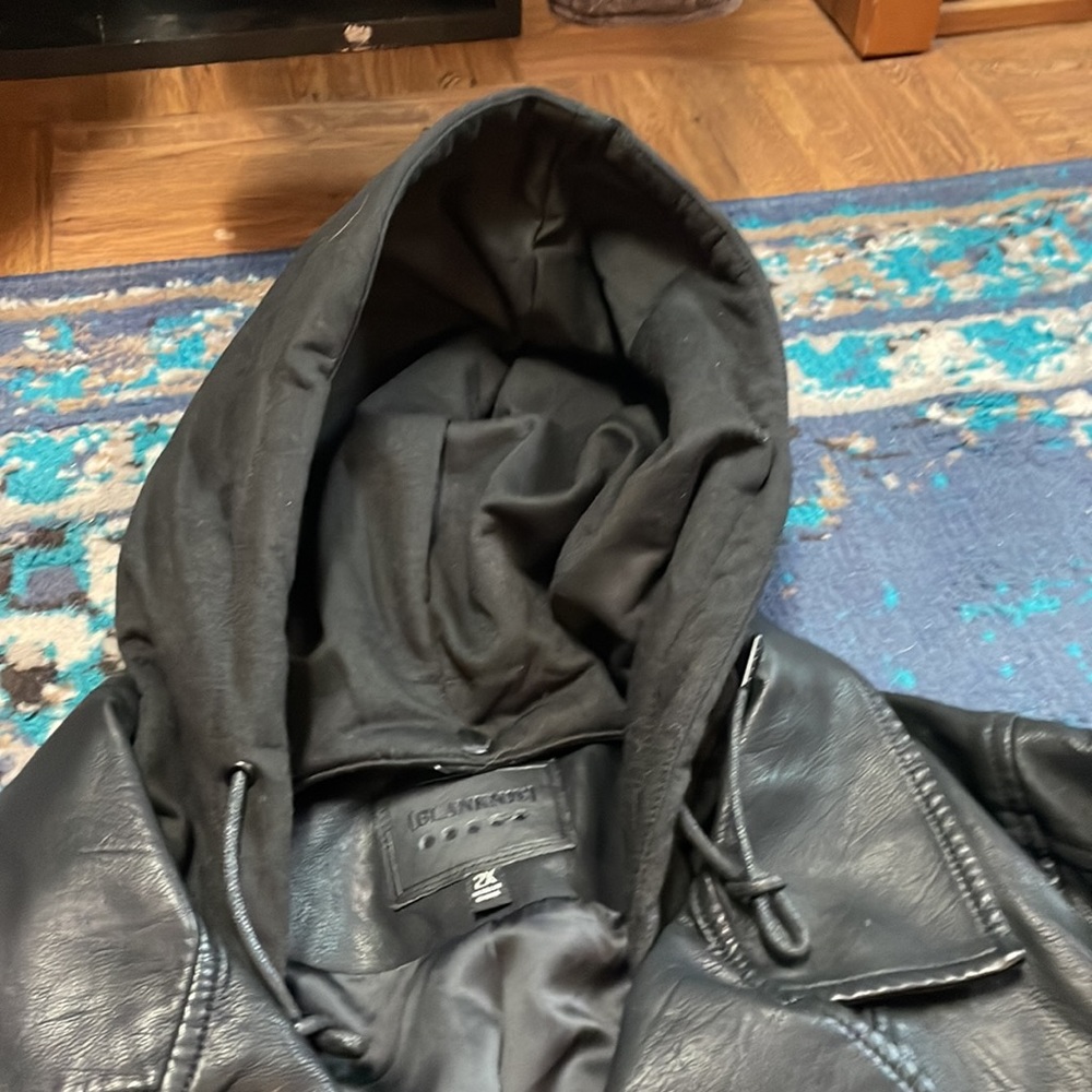 Blank NYC jacket moto black faux leather hood silver zipper sz 2X, NWT - Picture 7 of 9